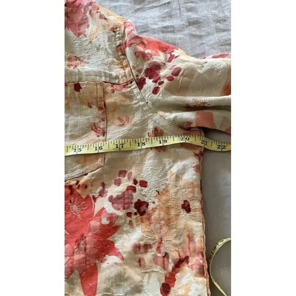 Coldwater Creek Button Up Jacket Sz L Cotton/Poly Orange Red Floral Lightweight - Picture 5 of 9